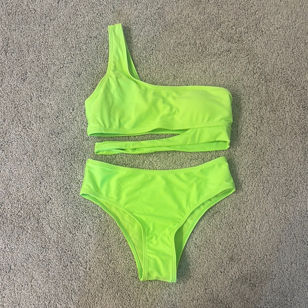 Neon Green One-Shoulder Bikini Set